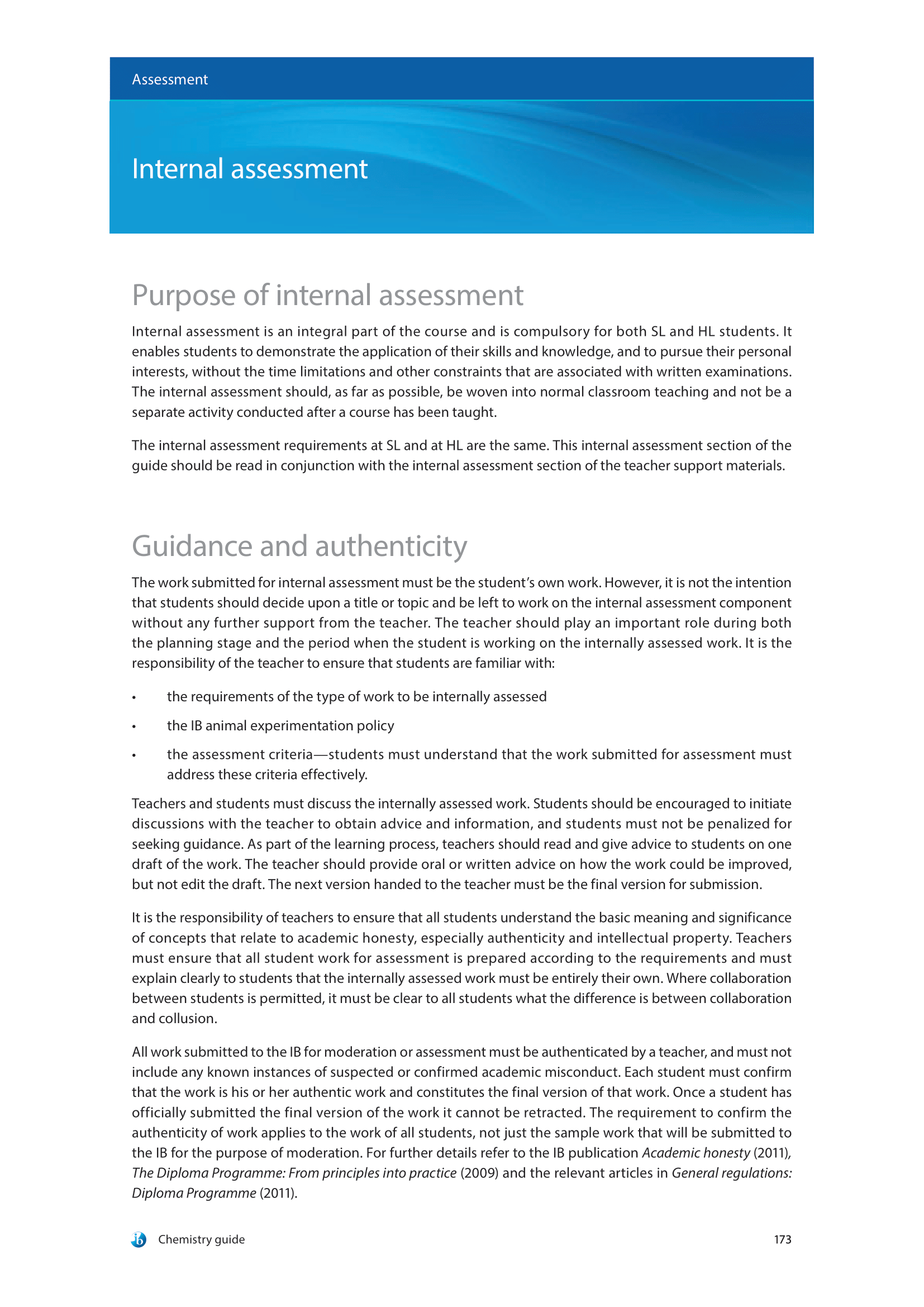 IB DP Chemistry Internal Assessment Overview